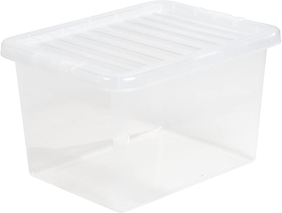 TENLITE PACK OF 2 Large Storage Box with Lid Strong Plastic Stackable Nestable Container Home Office Clear (25 Litre)