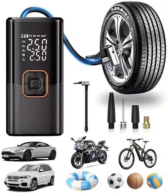 Taşınabilir Hava Kompresörü Acil Kurtarma Lastik Şişirici - 150PSI, LCD Ekran, Otomatik Kapanma, 3X Hızlı Şişirme, USB-C Şarj, Arabalar, Bisikletler, Motosikletler, Toplar, Araba Lastik Şişirici