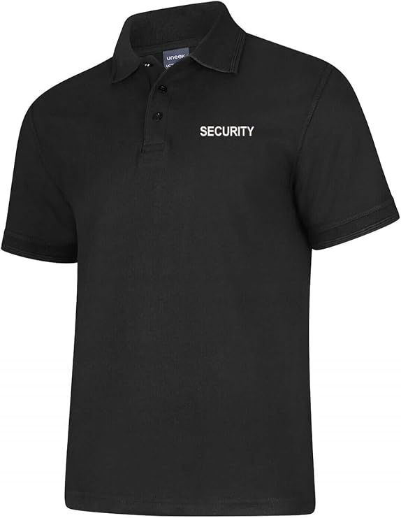 Uneek clothing Security Polo Shirt Black | Embroidered Security Text | Unisex Short Sleeve Workwear | Door Staff Uniform | XS to 8XL