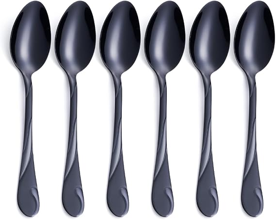 Black Dessert Spoon Set, Seeshine 6.5-inch Stainless Steel Shiny Black Teaspoon, Espresso Coffee Spoon, Set of 6