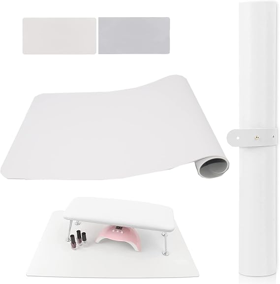 (MAT ONLY) White Nail Arm Rest Mat, AMOYUN Double-sided Nail Art Table Pad for Manicure Pillow Nail Cushion Soft Microfiber Leather Nail Mat Nail Desk Pad Nail Technician Accessories for Nail Salon