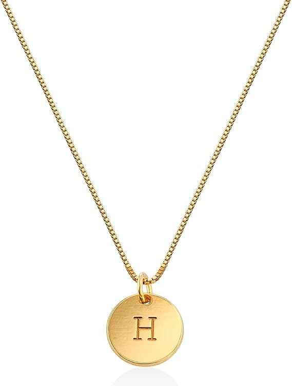 OAK & LUNA - Personalized Willow Disc Initial Necklace with/without Round (0.02 ct)/Heart (0.2 ct) Shaped Diamond - Dainty Gift for Her, Women, Mom - Custom Jewelry for Christmas, Mother's Day