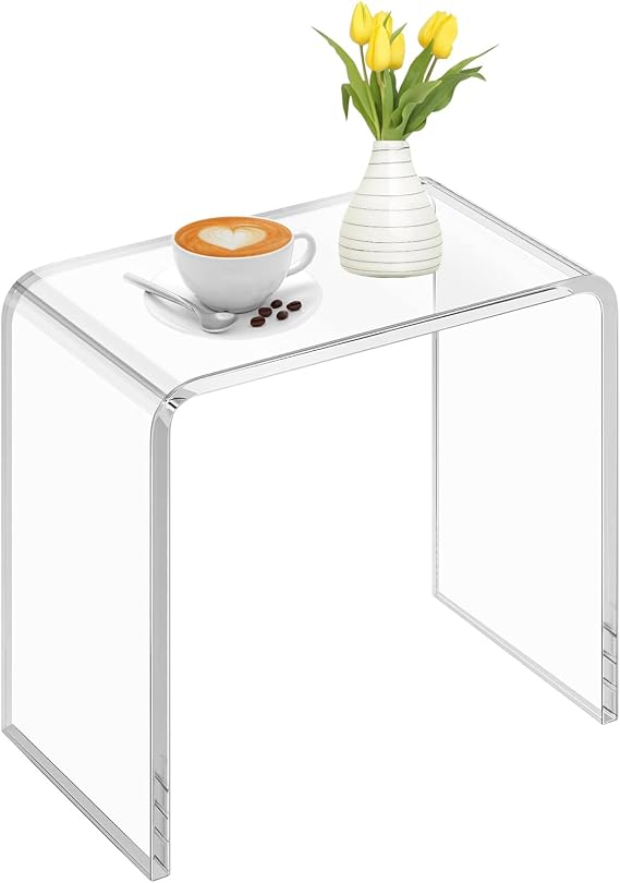 Acrylic End Table Bedside Tables, Modern Acrylic Side Table, Transparent Shower Stool 40 x 28 x 40 cm, Suitable for Shower, Living Room, Bedroom, Study, Clear