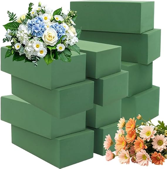 12 Rectangular Floral Foam Blocks, Wet-Dry Flower Foam for Weddings