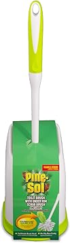 Pine-Sol Toilet Bowl Cleaner Brush with Holder | Heavy Duty Cleaning Wand with Under The Rim Scrubber, Non-Slip Handle, Storage Caddy | Bathroom Supplies, Yellow, Green
