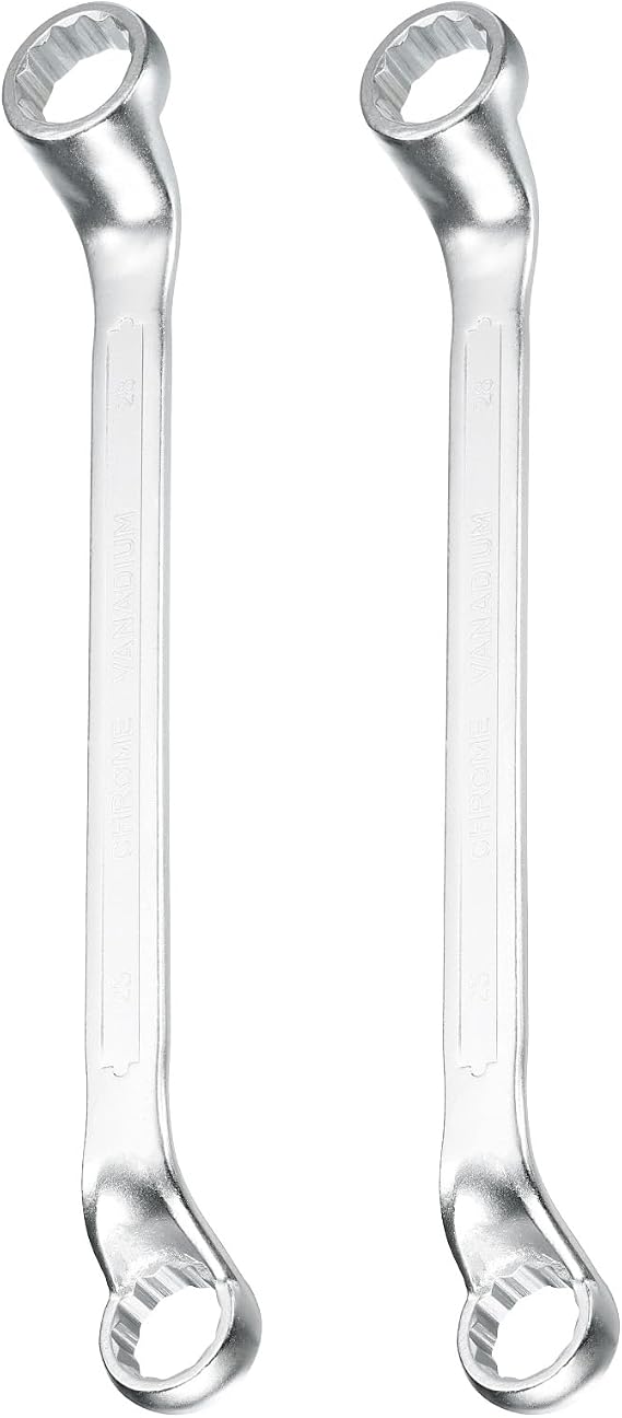 sourcing map 2pcs Offset Extra Long Box End Wrench 25 x 28 mm Metric 12 Point 75 Degree Offset Double End Box Ratcheting Wrench CR-V Polished Long Spanner Tools