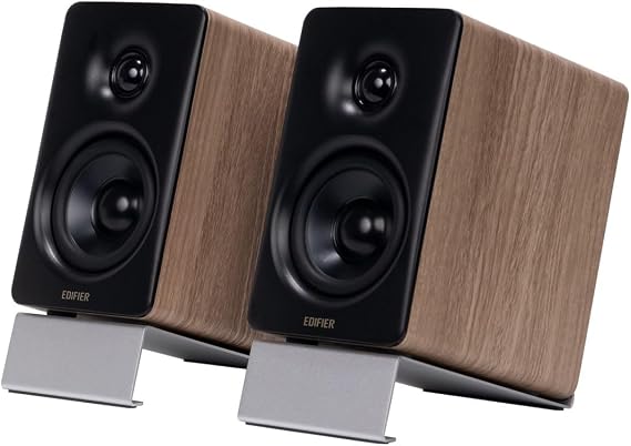 Edifier M60 Compact Desktop Speakers 2.0, for PC/Laptop/Computer, Bluetooth v5.3, USB C & 3.5 mm AUX, Hi-Res Audio Wireless Certified, 66W RMS, for Music and Gaming, Pair with Stands, Wood Grain