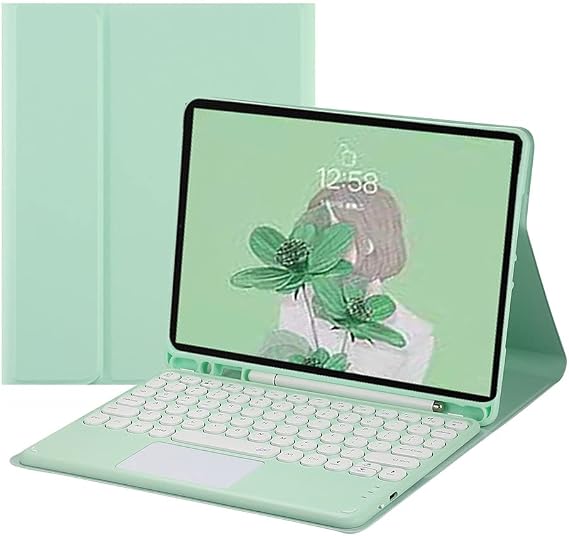 iPad 6 iPad 5 iPad Air 2 9.7-inch Keyboard Case with Round Keys, Touchpad, Round Keytop, Cute, 6th Generation iPad, iPad 6 iPad 5 Air 2 Detachable Color Keyboard Cover with Pen Holder, Trackpad