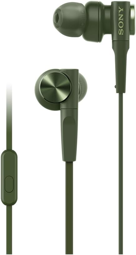 Sony Earphones Heavy Bass Model MDR-XB55AP: Canal Type with Remote and Microphone, Green MDR-XB55AP G