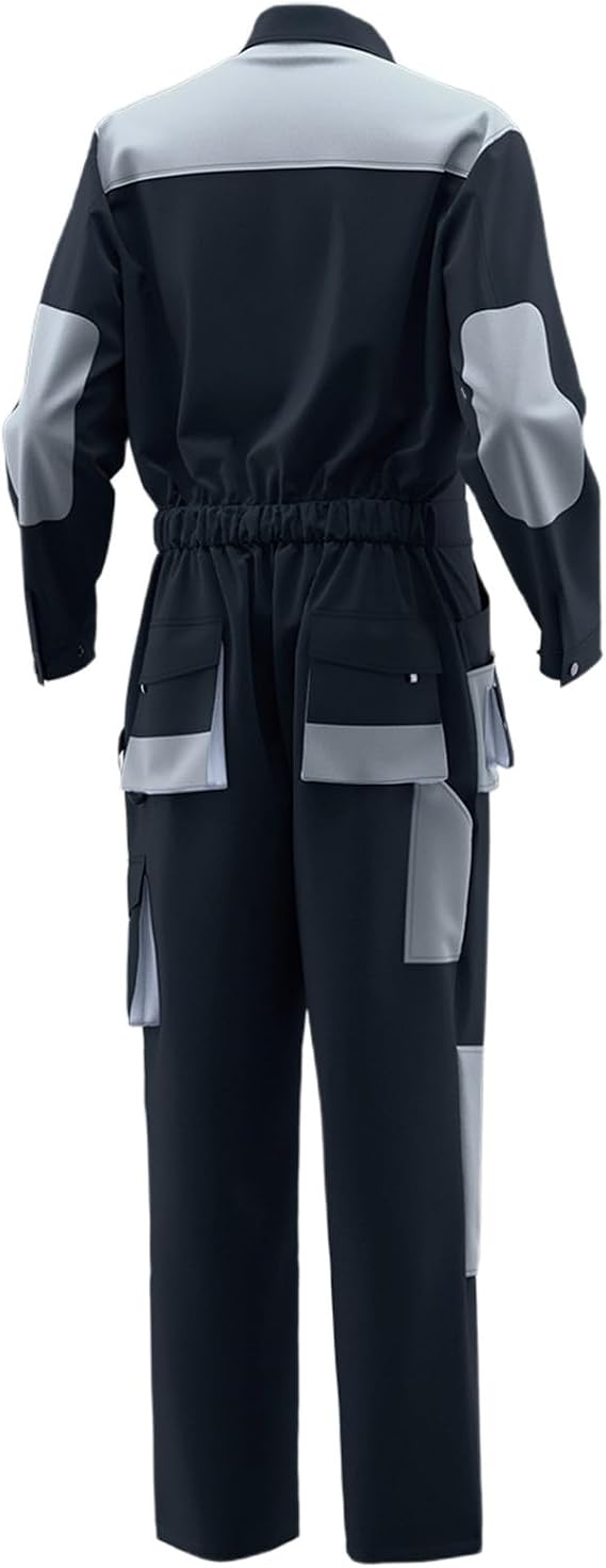 Work Overalls Men's Overalls with Zip Cotton Work Suit with Multiple Pockets Sports Suit Breathable Professional Summer Outfit 2-Piece Set