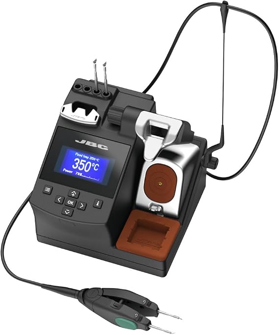 JBC CP-2QF Compact Desoldering Station: 80 W, 1 Channel, Digital Display, Includes CDP Control Unit, Desoldering Tweezers AM120, Cleaning Wool, Cleaning Sponge, Power Plug, Instruction Manual
