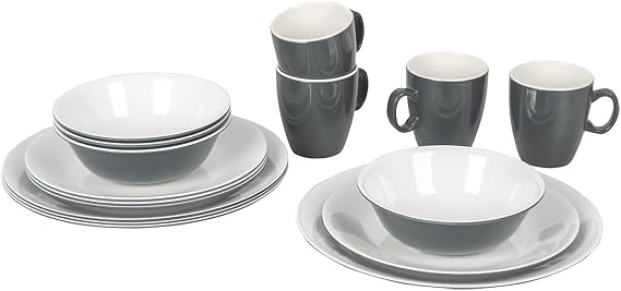Bo-Camp - Tableware - 16 Pieces - Bicolour - Grey