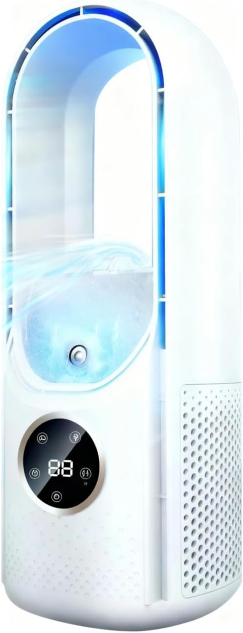 Portable Fan, Bladeless Air Cooler Fan, Personal Mini Fan with 6 Wind Speeds & Humidification, USB Powered Evaporative Cooler with 6H Timer, Desktop Fan for Home Office(White) [Energy Class A]