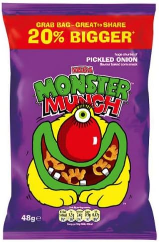 Mega Monster Munch Pickled Onion Flavoured Baked Corn Snack 48g x Case of 30