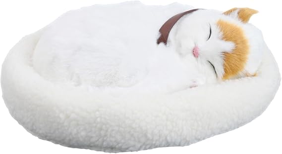 Realistic Breathing Sleeping Cat Plush Toy With Soft Stuffed And Electronic Motion Kitten Ornament For Home Car Decoration(Yellow Eared Cats)