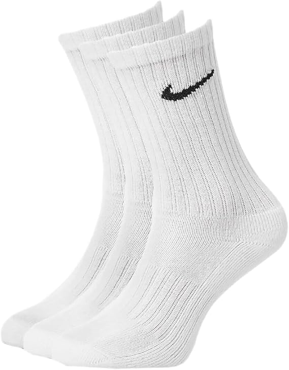 Nike 3Ppk Value Cotton Crew Unisex Socks, White/Black, Size M 10-12