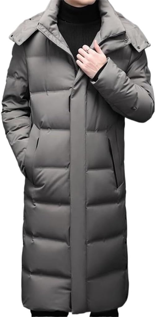Long Over The Knee Down Jacket Men In Winter Thick Warm White Duck Down Coat Men's Hooded Money