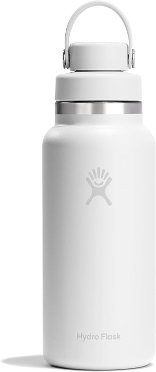 Hydro Flask Water Bottle - Insulated Stainless Steel - Wide Mouth Flex Chug Lid, Non Spill, Leakproof in 32 Oz Tonal White