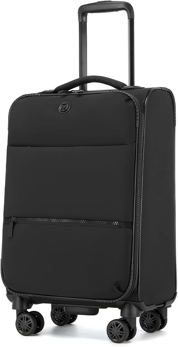 M Cabin Suitcase Lightweight Carry-on Luggage with 4 Spinner Wheels, Soft Small Travel Hand Luggage with PVC Wet/Dry Pockets, Soft Personal Item Suitcase for Short Trip, Black