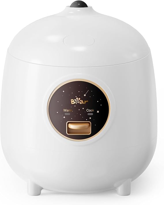 Bear Rice Cooker 2-Cup Uncooked 1.2L Small Rice Cooker with Non-Stick Coating, BPA Free, Portable Mini Rice Cook, One Button for Cooking and Keep Warm, White