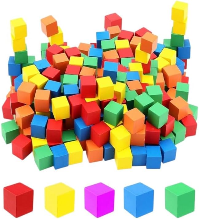 Renkli Ahşap Küp Bloklar 1x1x1cm 100 Adet Ahşap Renkli Kare Blok Eğitici Geliştirici Oyuncak Küp Matematik Birim Küpleri