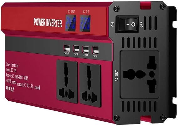 Car Power Inverter 4000W/5000W Solar Car Power Inverter DC12/24V To AC110/220V Sine Wave Converter Digital Display 4 USB Interfaces 694 (Color Name : DC12V to AC110V)