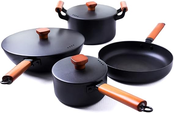 Cookware Cookware Set 7 Piece Cast Iron Pot Household Uncoated Pan Non-Stick Induction Set Suitable for Kitchenware Feature: (Color : Black, Size Black As The pict