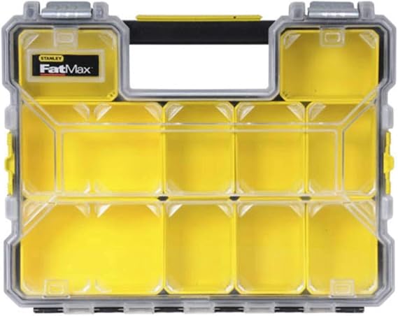 Stanley 1-97-517 Waterproof FatMax Organizer with Virtually Unbreakable Lid, Anti-Displacement Design and Anti-Rust Metal Clasps, Black/Clear/Yellow, Model 1-97-517