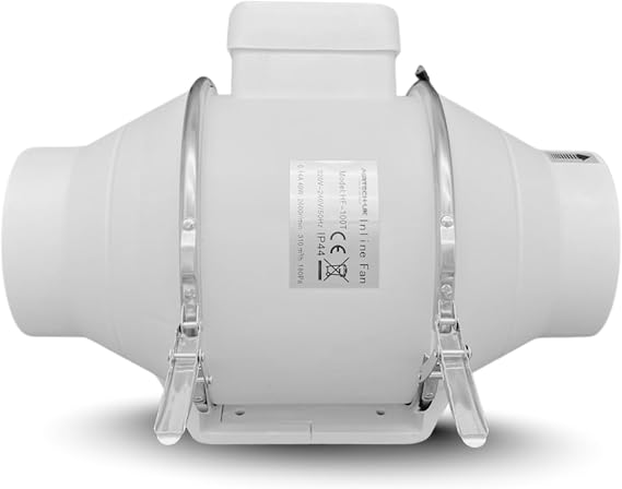 AirTech-UK FlowMax Turbo Inline Extractor Fan 100mm / 4 inches - Single Speed Bathroom Extractor Fan with Timer - Silent and High Power Inline Fan for Bathroom - Ceiling, Toilet, Loft installation [Energy Class A]