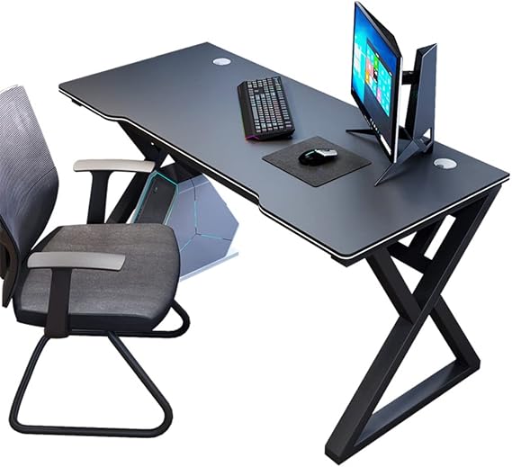 Bestier I-Shaped Gaming Desk, Computer Desk, X-Shaped Gaming Table, Gamer Workstation with Large Mouse Pad for Heavy Duty Metal and Wood Computer Desk for Gaming and Office, Black