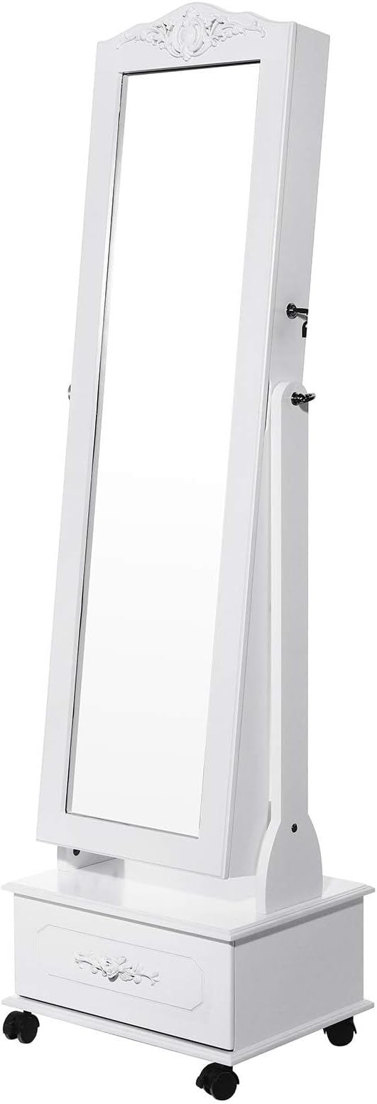 Songmics Wheeled and Led Illuminated Lockable Jewelry Cabinet, White, Jbc61W