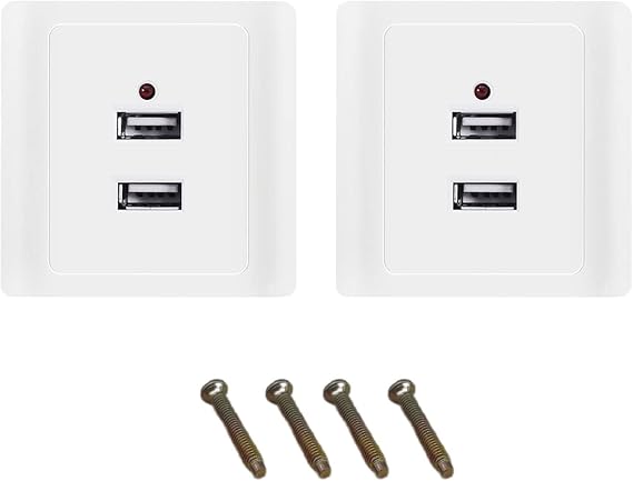 2 Pcs USB Socket Plate USB Wall Outlets Charger Plug Multi Outlets Charger Adapter Fast Charger Plug for Home and Office 86 x 86 mm