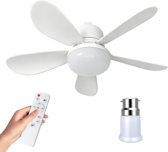 Ceiling Fan Light,E27 Fan Lights with Remote Control,Dimmable 40W 2400 Lumens 3-Color 3-Speed,2H/4H Timer,55cm Light Bulb Fan,Ceiling Fan with Light for Bedroom,Kitchen (E27-White-extension Rods) [Energy Class A]