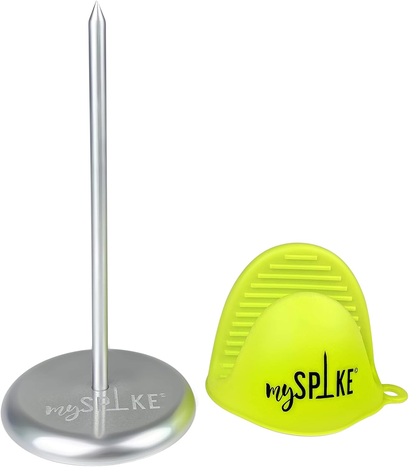 mySpike BBQ, 20cm Vertical Skewer, Easy Clean, High Grade Aluminium Cooking Spike for Meat and Veg, for Shawarma, Tacos, Churrasco & Kebabs, Includes Silicon Oven mitt