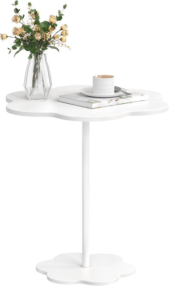 Small Coffee Table, Flower Shaped Desktop Tea Table, Modern Style End Table, Living Room Center Minimalist Display Coffee Table Easy Assembly White