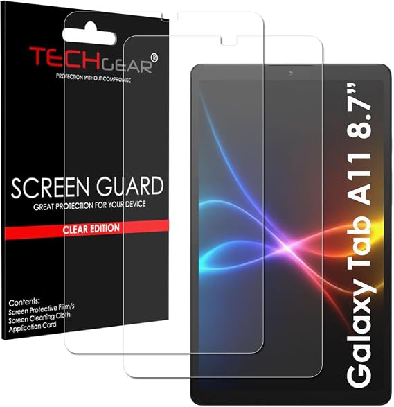 TECHGEAR 2 Pack Screen Protectors for Samsung Galaxy Tab A11 8.7" (SM-X130 / SM-X135), Ultra Clear Film Guard Cover [Scratch-Resistant] [HD Transparency] [Stylus Compatible]