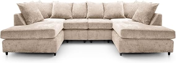Modular U Shaped Sofa - Comfortable Chenille Corner Suite - 6 Seater Corner Couch - Sectional Scatter Back Settee - Ideal U Shape for Living Room Lounge Indoors (Beige, U Shaped)