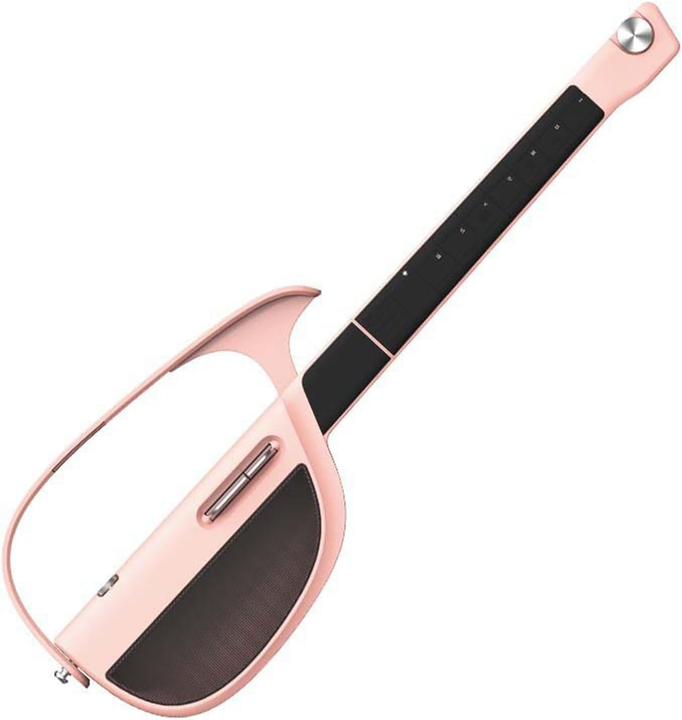 Smart Stringless Electric Guitar, Fusion Accompaniment Guitar with Earphone Jack, Automatic Playing Chord Accompaniment, Playing and Singing One Person Band (Pinkish)
