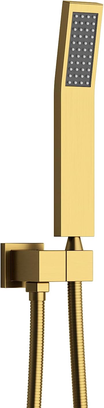 Hand Shower Set Square Brushed Gold Solid Brass Shower Head with Adjustable Shower Holder and Hose Wall Mount Hand Shower Set