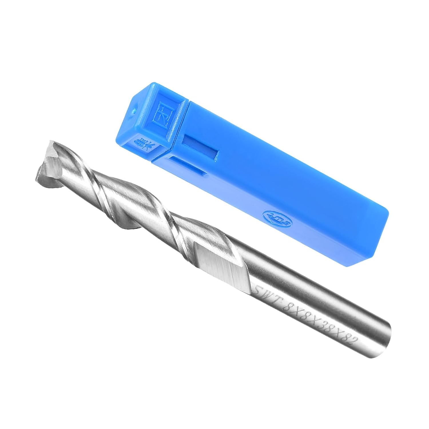 2-Flute Spiral End Mill Bits, 8mm Diameter 38mm Length, High Speed Steel Straight Milling Cutter with Storage Case- (Applications: for Plywood Hardwood Plastic),