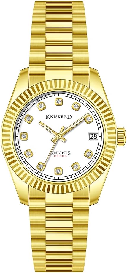 Klassische Armbanduhren für Damen mit Kristall Akzent und Solid Edelstahl Band Damen Kleidung Uhr Wasserdicht