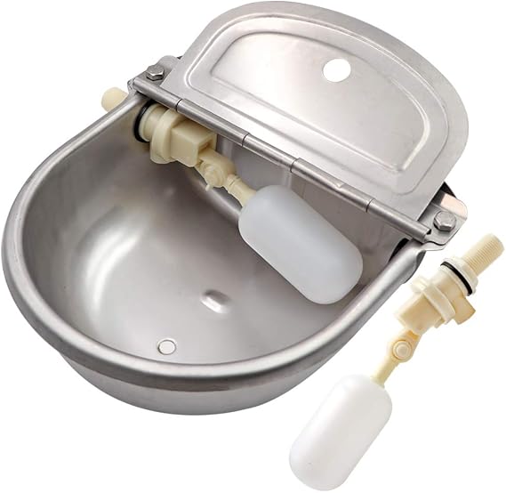 Automatic Stainless Steel Waterer Bowl with 2PCS Float Valve with Drain Plug Water Drinker Trough for Horse Cattle Goat Sheep Dog Water Bowl