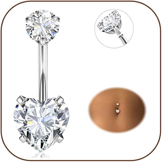 Diamday Belly Bars G23 Titanium Belly Button Bars 14G Hypoallergenic Piercing Belly Rings Shiny CZ Belly Button Piercing Navel Bars Long Sliver Belly Bars Belly Barbell Jewellery 8/10/12/14/16mm