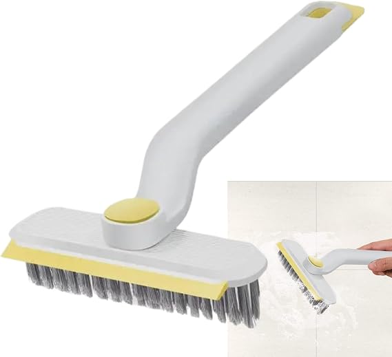 Function Rotating Crevice Cleaning Brush,Tile Floor Grout Cleaning Brush | Long Handle Floor Brush with Tweezers, Stiff Bristle Cleaning Brush for Bathroom Kitchen Toilet Use