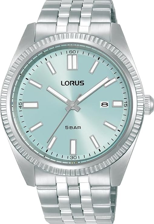 LORUS Men's Analogue Quartz Watch with Stainless Steel Strap, Silver/Green