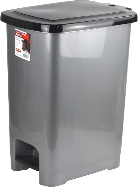 Catergold Slim Pedal Kitchen Bin 60 Litre Capacity Premium Plastic Bin with Lid Multipurpose Waste Bin House & Office Tall Slim Rubbish Recycling (Grey)