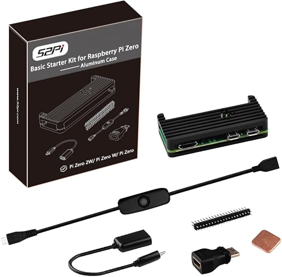 GeeekPi Case Kit for Raspberry Pi Zero 2 W/Zero W with RPi Zero 2 W Aluminium Case 20 Pin GPIO Header Micro USB to OTG Adapter HDMI Cable Raspberry Pi Zero Copper Heatsink ON/Off Switch Cable (Black)