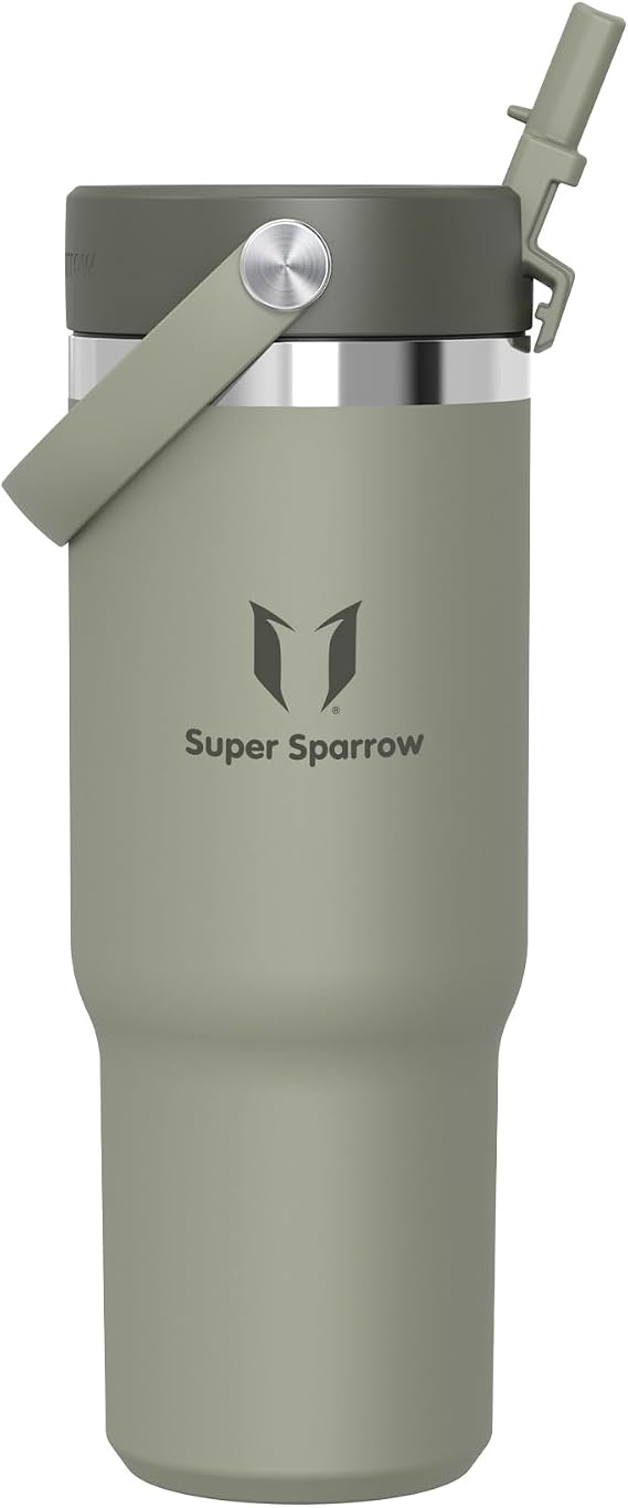 Sparrow Metal Water Bottle with Straw - 900ml - Insulated Tumbler Flex Lid