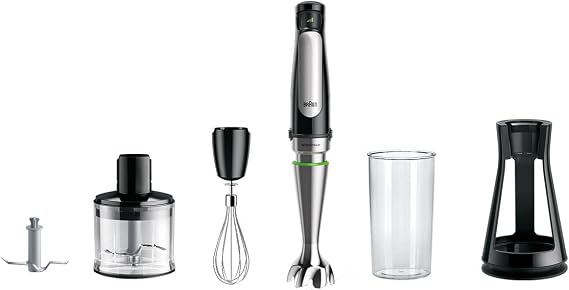 Braun Minipimer 7 – Hand Blender with SplashControl Technology, ActiveBlade System for Hard Food, Speed Selection, 500 mL Chopper, 600 ml Cup, 1000 W, Black (MQ7035X) [Energy Class A]
