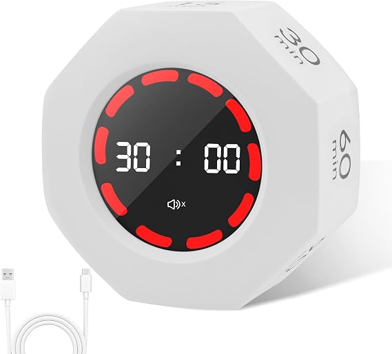 Flip Cube Digital Timer Portable Mini Desk Visual Timer with 3 Alarm Mode 1,3,5,15,30,60,90 Multi Cube Digital Clock for Study Work Kitchen Office Classroom
